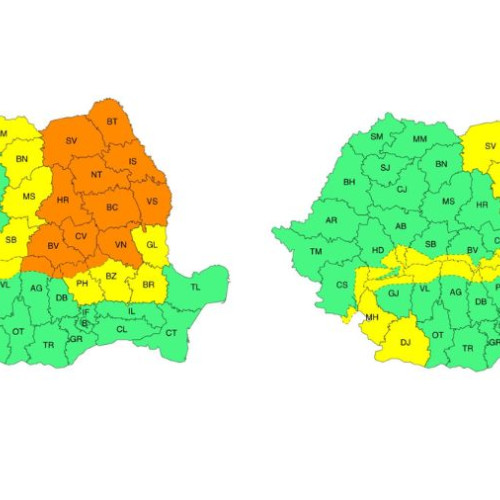Cod portocaliu de ploi extins în mai multe județe